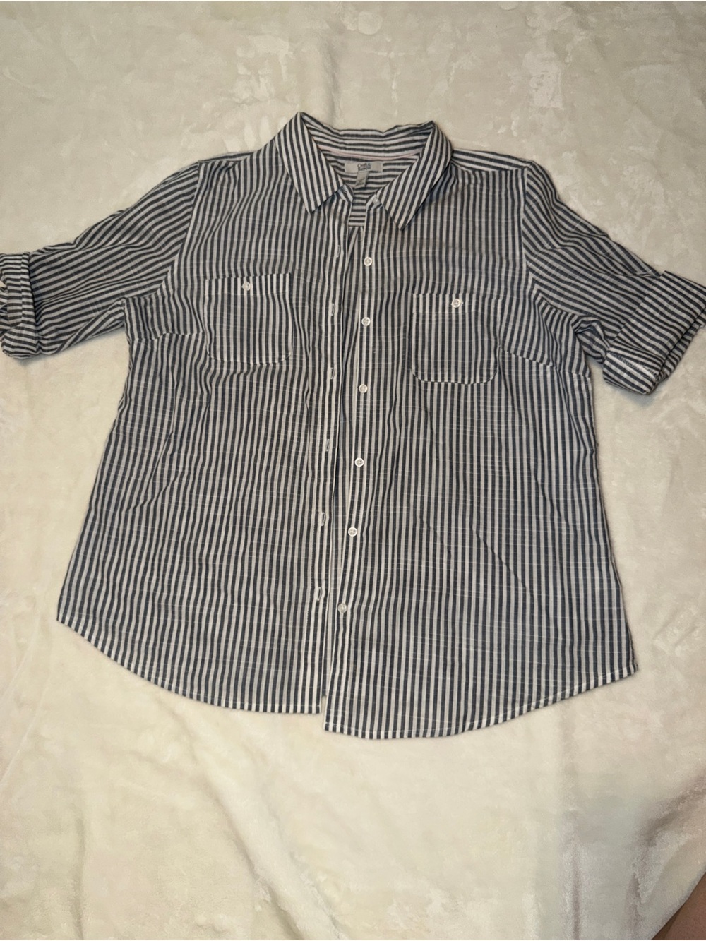 croft & barrow Navy and White Vertical Stripe Button-Down Shirt